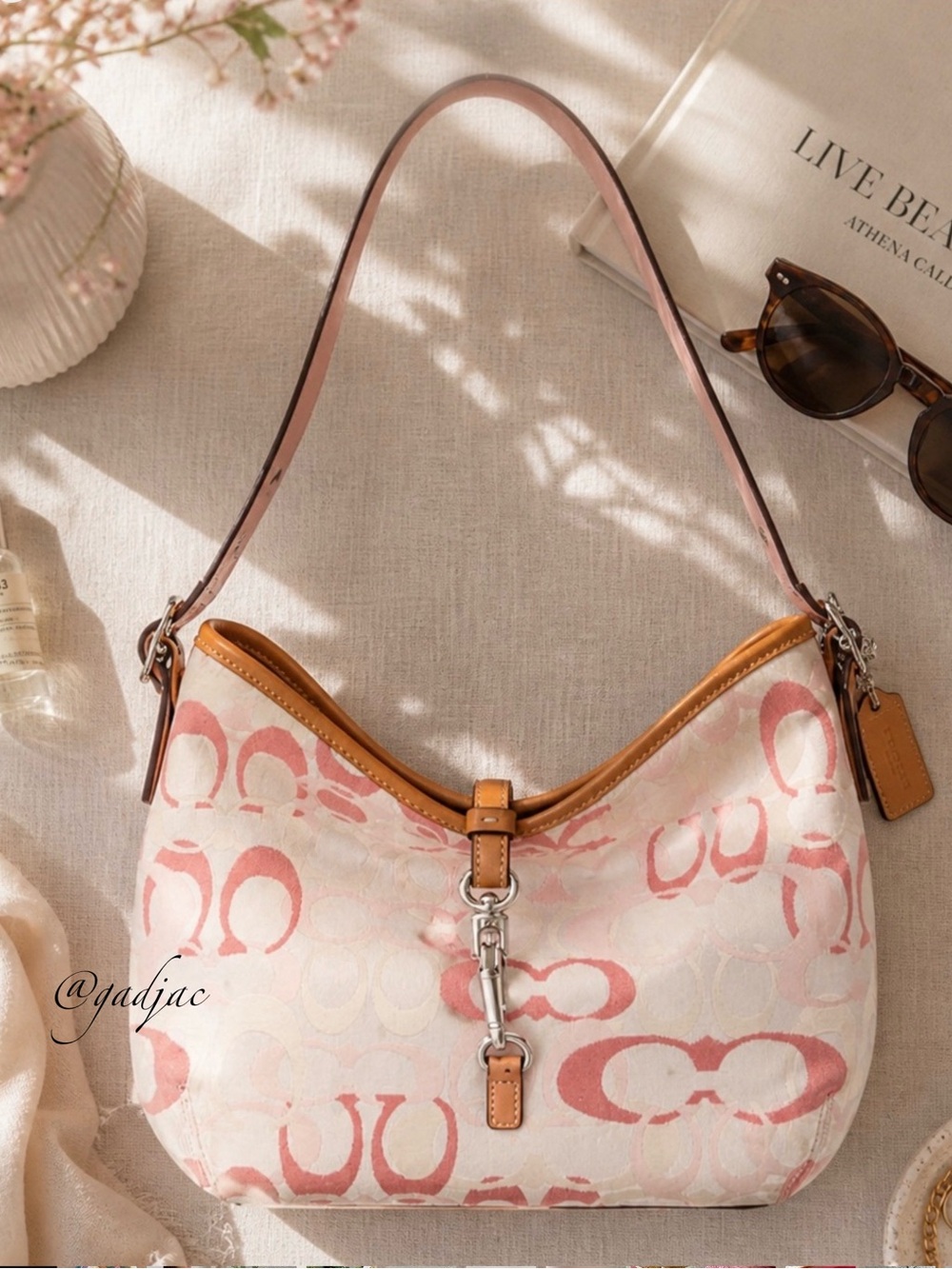 Rare Y2K Coach Pink Signature Optic C Hampton Clip Hobo